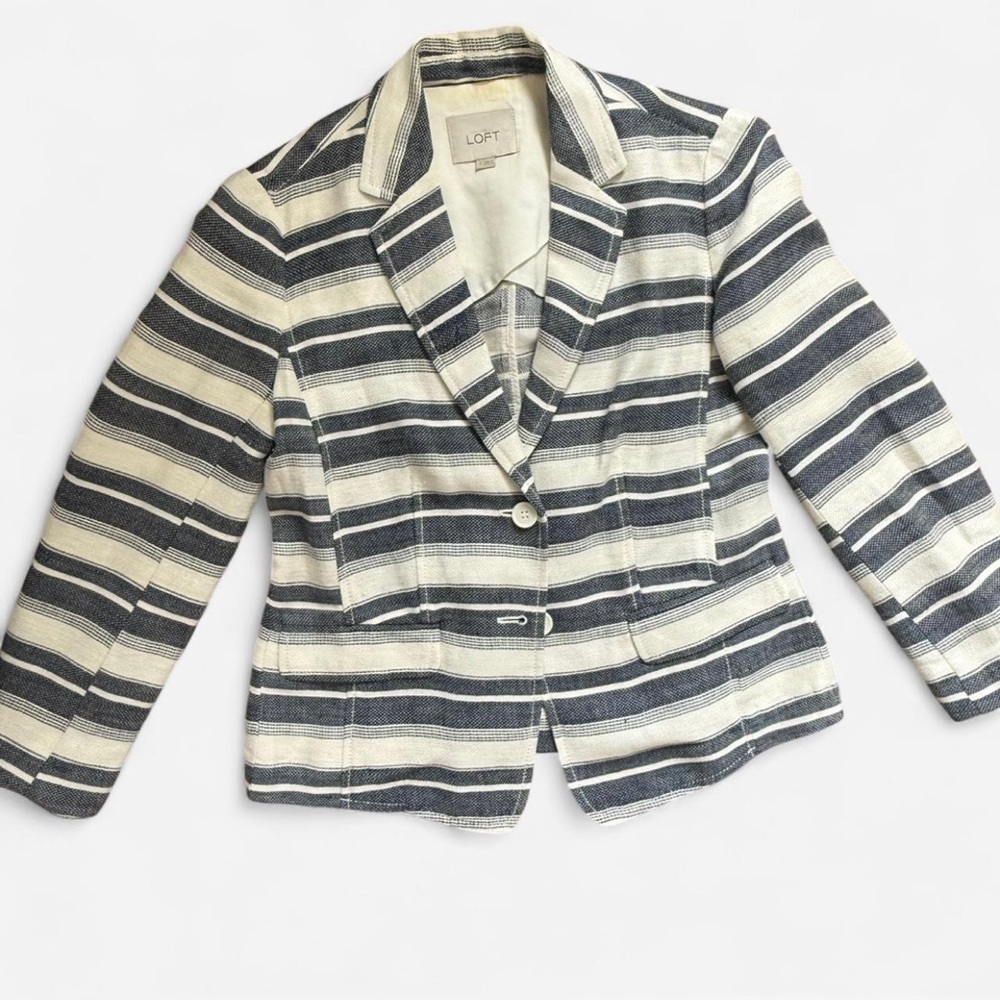 LOFT Women's Striped Blazer - Navy and Cream